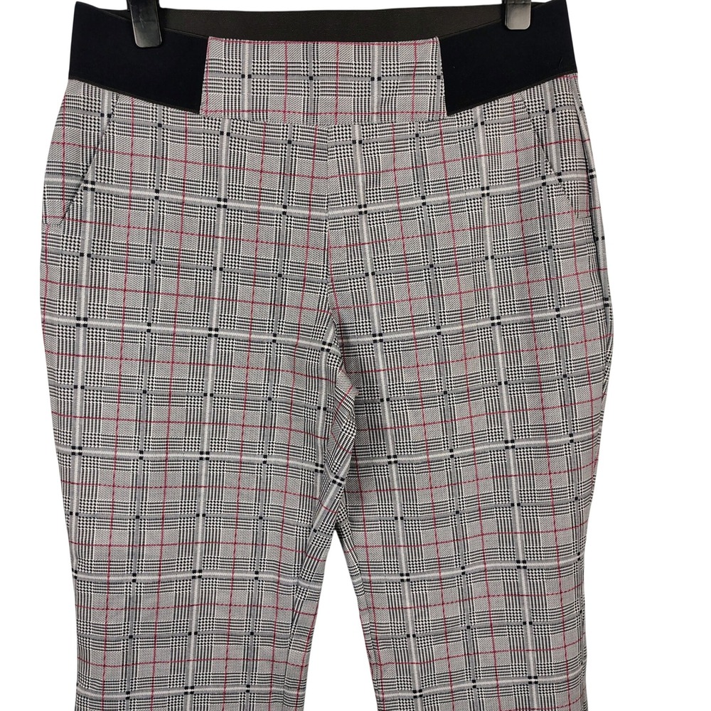 DG2 Womens 1X Plaid Pull On Career Pants Black White Red Glen Check Officecore